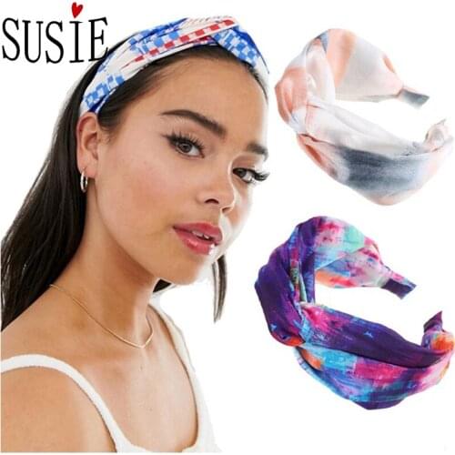 LOVE SUSIE Knotted Hairband Color Printing Starry Sky Pattern Headband Wide Brim Casual Hair Band Korean Style Hair Accessories