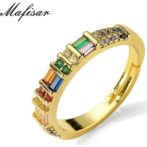 Mafisar Unique Design Gold Color Geometric Ring Fashion Crystal CZ Wedding Ring For Women Promise Gift Engagement Gift