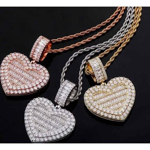 Lovers Copper Bling CZ Keepsake Jewelry Heart Shape Photo Frame Locket Real Pendant Necklace For girls Jewelry