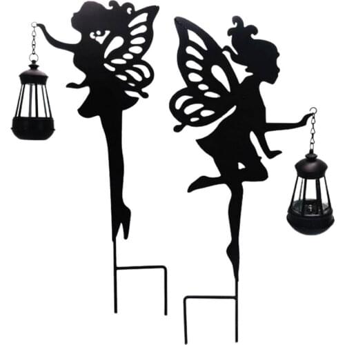 Metal Fairy Solar Light Outdoor Fairy Silhouette Lawn Plug In Night Light Plastic Garden Lamp Decoration For Walkway Landscape