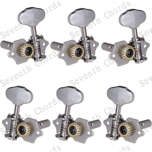 A Set 3R3L Chrome Open Gear String Tuners Tuning Pegs Key Machine Head for Acoustic Classical Guitar.- Gear Ratio 18:1