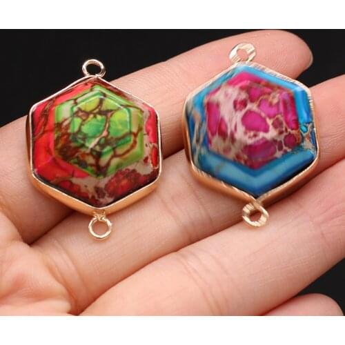 Natural Semi-precious Stone Pendant Gilded Edge Egg-shaped Connector Emperor Stone 23x34mm for Jewelry Making Necklaces Gift