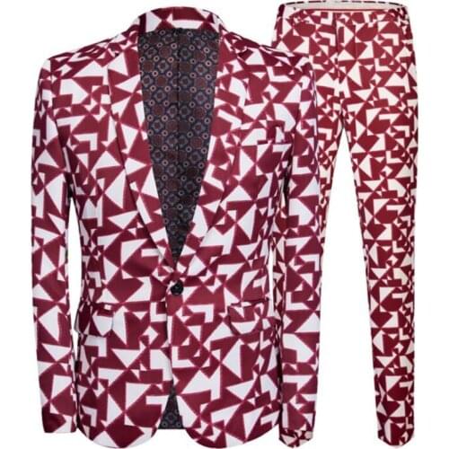 New printed blazers mens suits and pant red korean style floral clothing emcee of ceremonies nightclub singer costumes European