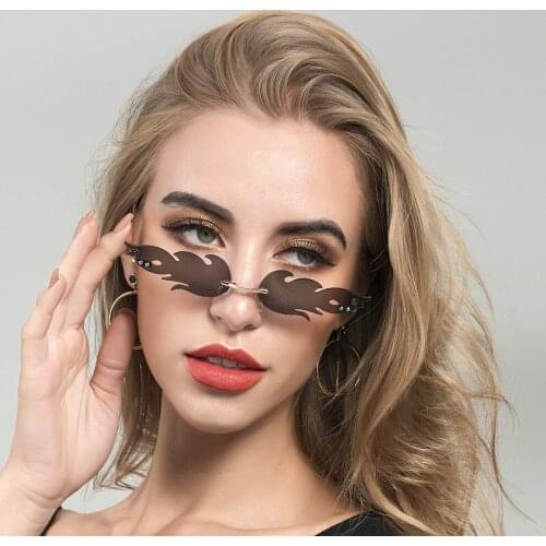 Luxury Fashion Fire Flame Sunglasses Women Rimless Wave Sun Glasses Metal Shades For Women Vintage Mirror Eyewear UV400 Lunettes