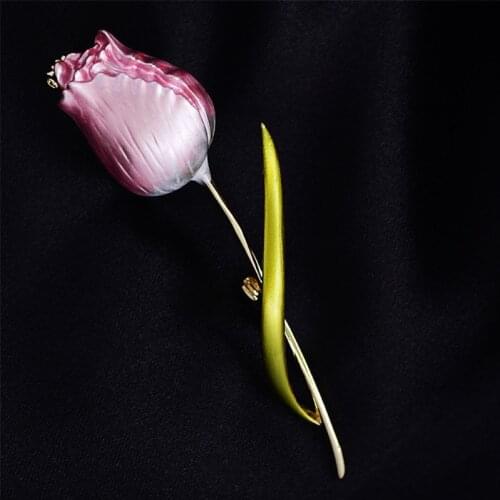 OKILY Elegant Enamel Pin Brooches for Women Pink Color Rose Flower Weddings Party Brooch Pins Moms Birthday Valentines Gifts