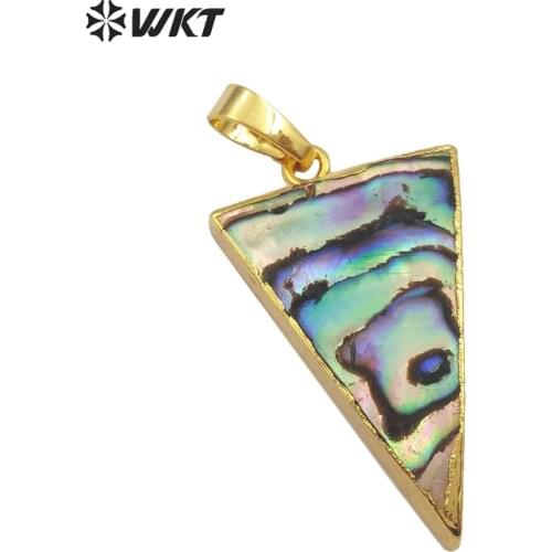 WT-P777 Wholesale 5pcs Abalone shell pendant triangle shell pendnat natural abalone shell in gold electroplated pendants shell