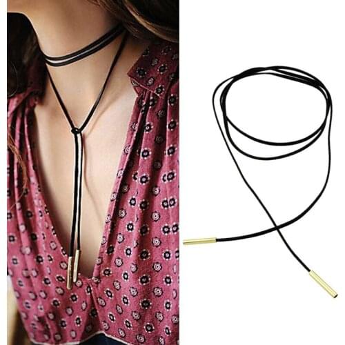 2Pcs/Lot Simple Fashion Long Black Velvet Choker Necklace Gothic Retro Women Chokers Necklace Leather Rope Chain Chocker Torques