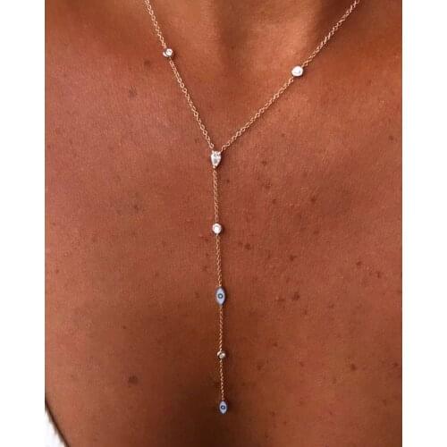 Cute lovely lucky evil eye cz station necklace long y lariat chain Bohemia statement women collar chain necklaces jewelry