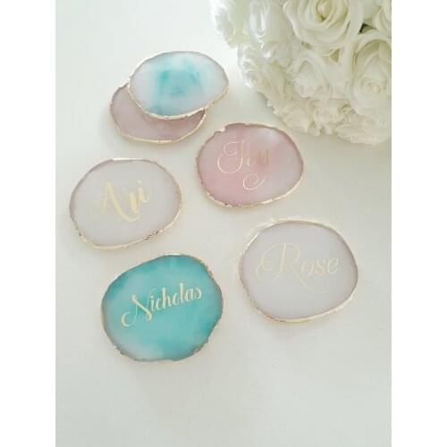 Personalised Agate Look Coasters or Place Cards Custom Nail Plate Wedding Gift Wedding Place Card Bridal Shower Gold Name Card