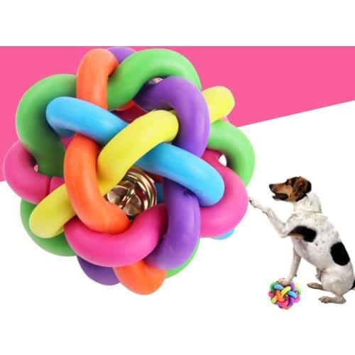 Pet Dog Puppy Colorful Woven Ball Bell Sound Teeth Cleaning Training Chew Toy pet dog toys
