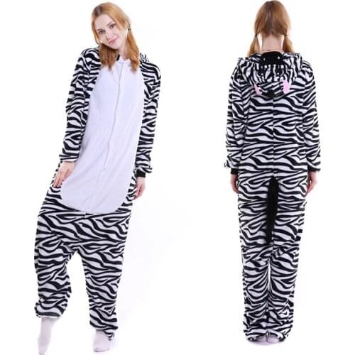 Kigurumi Pajama Zebra Adult Animal Cartoon Hooded Onesie Women Men Couple 2019 Winter Pajamas Suit Sleepwear Flannel Pijamas
