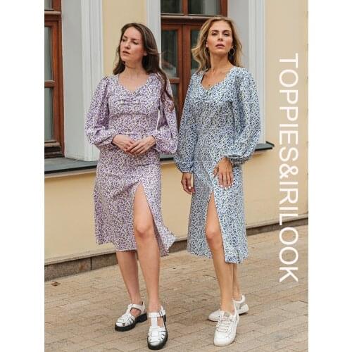 Toppies 2021 Women Print Dress Elegant Lady Long Sleeve Colorful Holiday Dress Female Split fork Sexy Dresses Vestidos