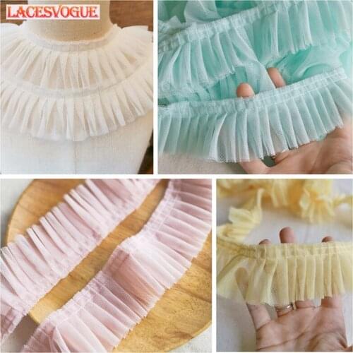 15Yards 5cm Mesh Fold Lace Ribbon Clothing Needlework Sewing Accessories Patchwork Skirt Ruffle Decoration Dress Material 187