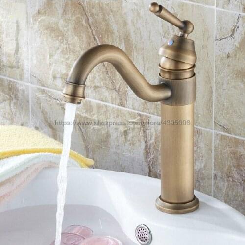 Basin Faucets Swivel Bathroom Kitchen Sink Faucet Antique Brass Mixer Tap with Hot and Cold Water Deck Mounted Bnf204