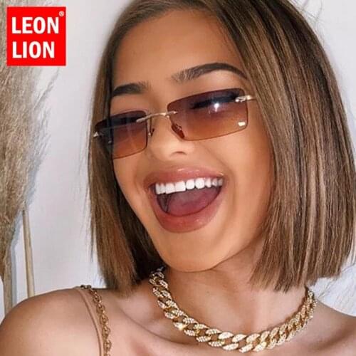 LEONLION Rimless Sunglasses Women Small Frame Square Sun Glasses Women Luxury Brand Designer Sunglasses for Women Gafas De Sol