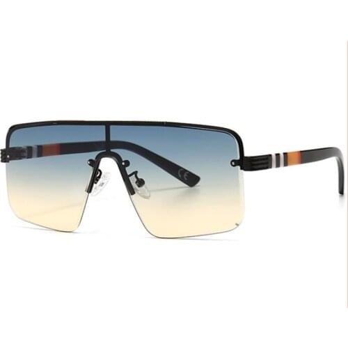 One-Piece Blue Tea Gradient Square Sunglasses Women Luxury Brand Designer Half Frame Sun Glasses Men Fashion Oversized Shades