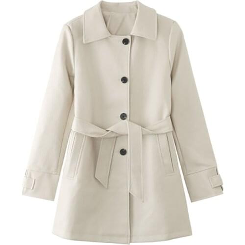 Dark gray Off-white Women Faux Leather Jacket Mid-length Slim Moto Biker Jacket Spring Long sleeve Jaqueta de couro Streetwear