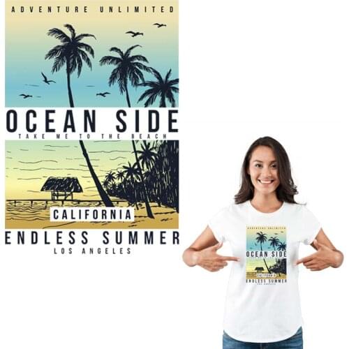 Ocean Side Thermal Patches Palm Tree Heat Transfer T-Shirt Jeans Decoration Washable Diy New Fashion Appliques On Clothes