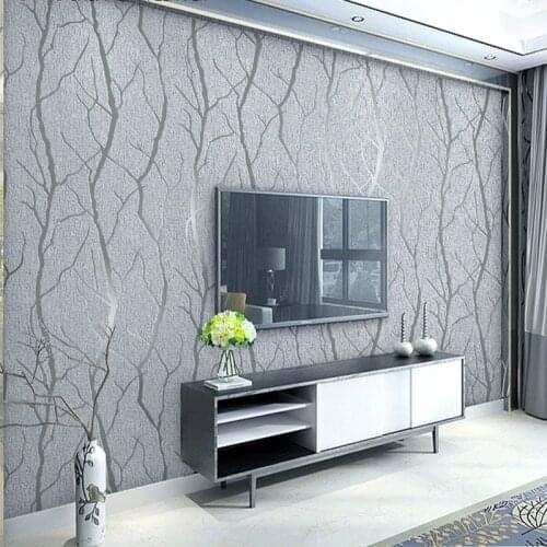Thick Grey Velvet 3D Wallpaper For Bedroom Walls Living room Background Flocked Tree Branches Embossed wall paper home decor