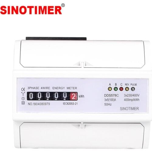 100A 380V AC Three Phase 4 Wire Analog Energy kWh Meter Counter Power Consumption Electricity Measurement 35mm DIN Rail Mounting