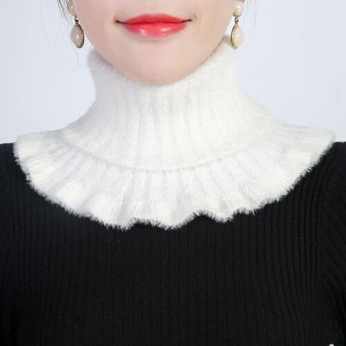 Korean Female Double Ruffle Mink False Colloar Warm Scarf Unisex Knit Wool Thicken Elastic Neck Guard Windproof Pullover Bib P32