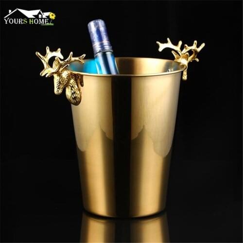 2.2L Ice Buckets Stainless Steel wine ice Bucket Wine Chiller Wine Bottle Cooler Champagne Beer Chiller Ice Barrel Silver & Gold