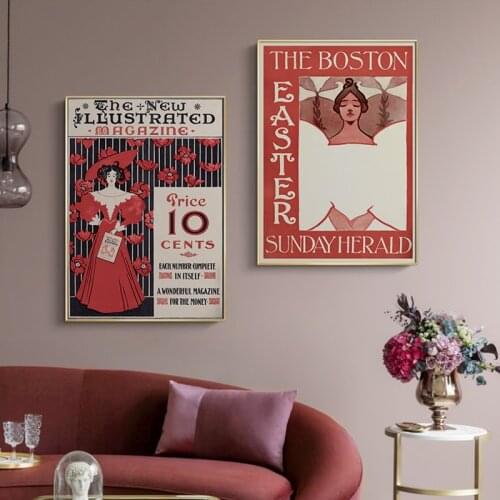 Vintage Magazine Canvas Painting Nouveau Figure Poster and Print The Boston Easter Wall Art Picture for Living Room Decor