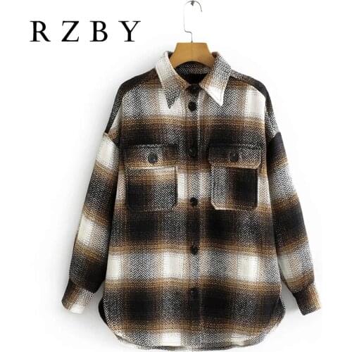 RZBY 2020 Autumn Ladies New Oversize Casual Elegant Retro Chic Soft Thick Loose Warm Wool Long Jacket Coat Cardigan Shirt Blouse