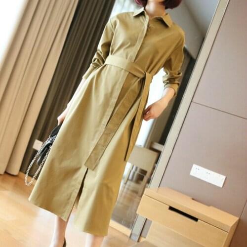 2020 New Autumn Winter Sheer Korean Style Fashion Streetwear Singer Breasted Midi Casual Shirt Office Work Dress for Women