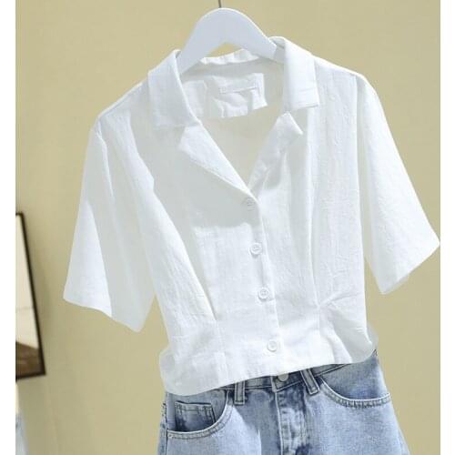 Slim white women shirts 2020 summer new short high waist v-neck short-sleeved office lady all match shirts outwear tops