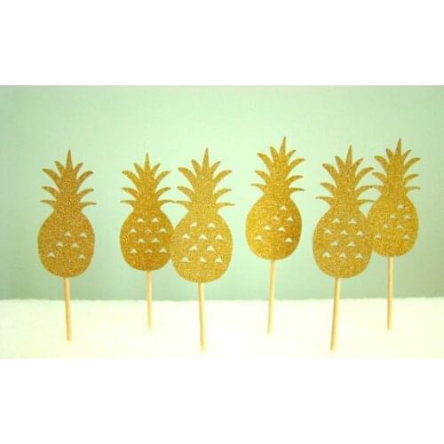 Gold glitter pineapple wedding Cupcake Toppers tea Party Decor food picks Birthday bridal baby shower cake decorations