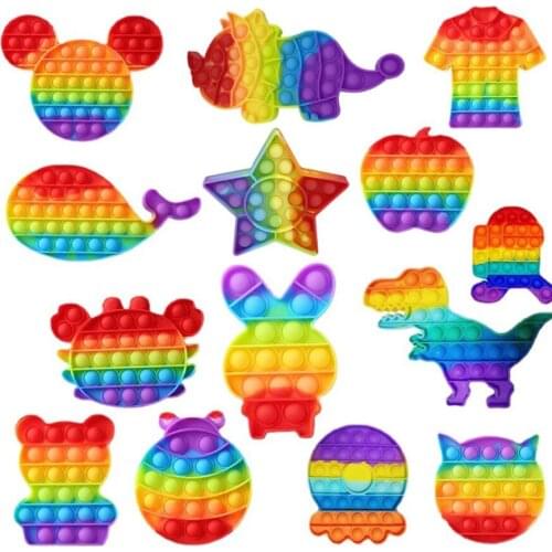 10Pcs/Lot Rainbow Color Penguin Owl Heart Push Bubble Fidget Sensory Toy Fidget Toy Adult Kids