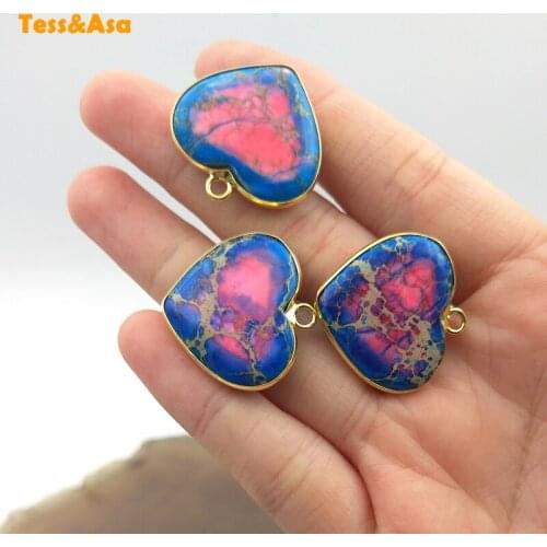 3pcs Natural Stone Exquisite Emperor Stone Heart Shaped Pendants Gold Charm For Woman Fashion Jewelry Necklace Making 20mm