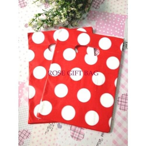500pcs/lot Dots Design Red Plastic Bags 15x20cm Jewelry Boutqiue Candy Gifts Packaging Bags Favor Plastic Gift Bag With Handle