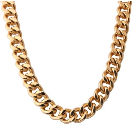 7-40" Size 13/15mm Mens Jewelry Gold Black 316L Stainless Steel High Polished Cuban Chain Mens Necklace Bracelet