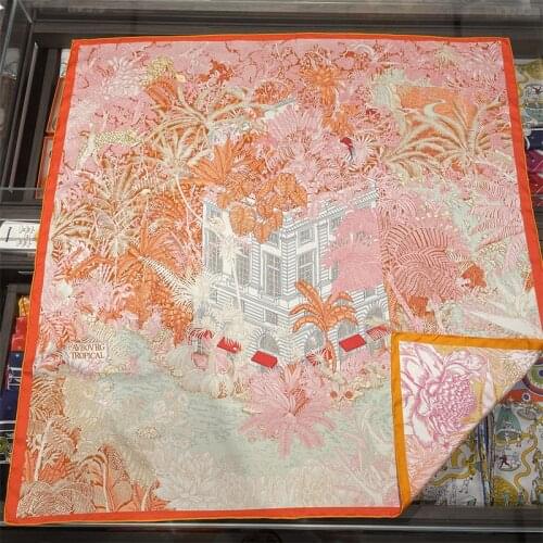 90CM Mulberry Silk Scarf Shawl Women 2021 Design Handkerchief For Hair Luxury Brand Real Silk Neckerchief Gift Womens Bandana