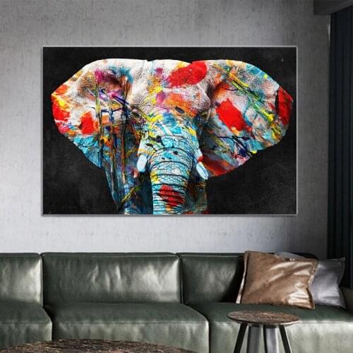 Splatter Style Elephant Canvas Painting Abstract Animals Prints and Posters Modern Wall Art Pictures for Living Room Home Decor