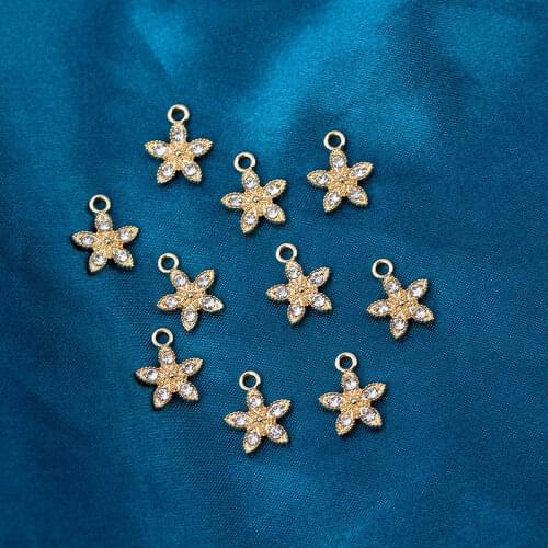 10Pcs/lot Shining Rhinestone Golden Metal Flowers Charms Petals Plants Pendants For DIY Handmade Earring Necklace Jewelry Making