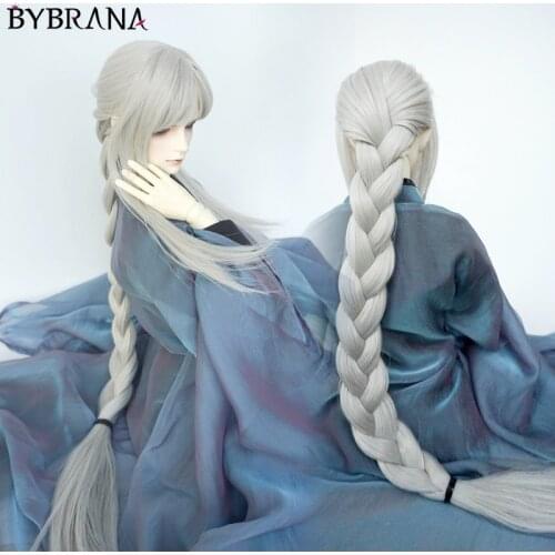 Bybrana 1/3 1/4 1/6 Oblique Bangs Ancient Style Long Braid Doll Wig Can Model High Temperature Silk Fake Hair