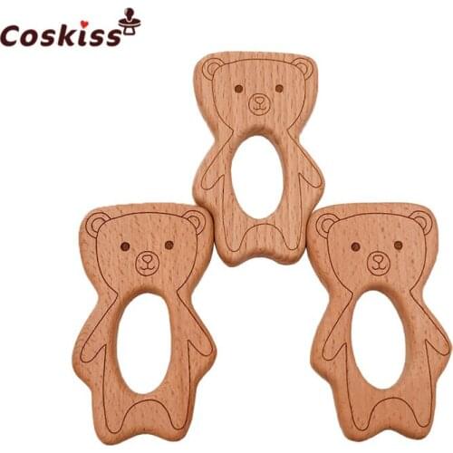 Beech Wooden Teddy Bear Shape Handmade Baby Wooden Teether DIY Wood Personalized Pendent Eco-Friendly Safe Baby Teether Toys