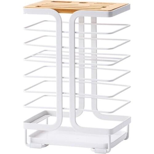 P15D Household Knife Holder with Drain Tray Professional Wrought Iron Countertop Hollow Storage Rack Organizer Kitchen Tools