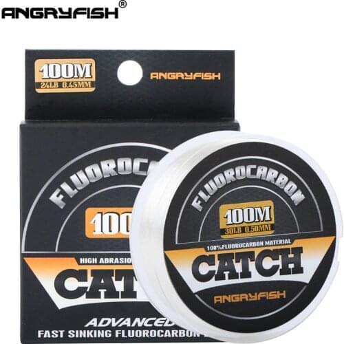 ANGRYFISH 100% Fluorocarbon Fishing Line 100m Carbon Monofilament Transparent Super Strong Line