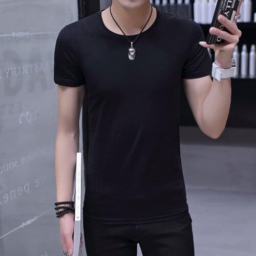 T Shirt Pure Cotton Mens Short-sleeved T-shirt Mens T-shirt Mens Solid Color Shirt O-Neck Cotton Short Solid