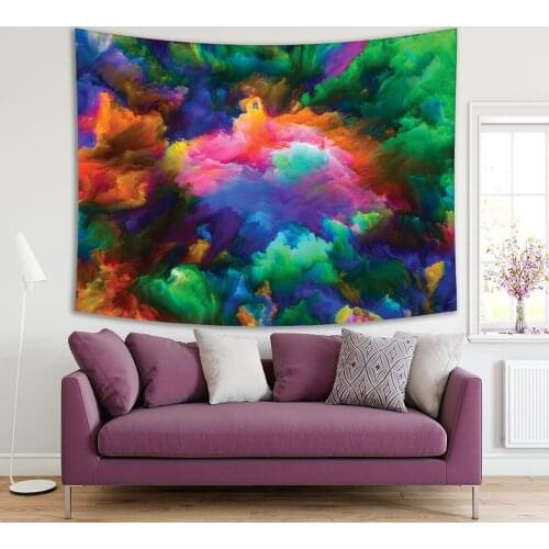 Tapestry Creative Abstract Art Trees Forest Mountain Landscape Color Explosion Vibrant Paint Blue Green Orange Pink
