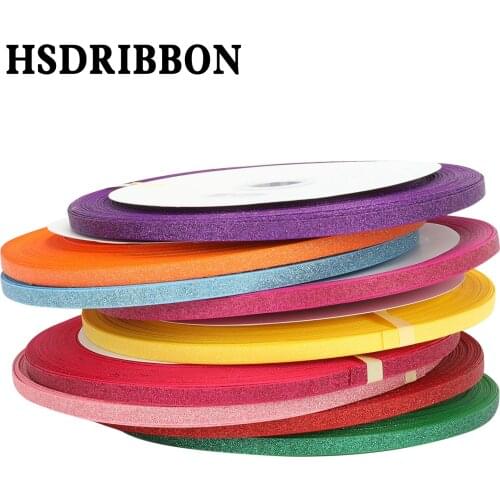 HSDRibbon 9MM 3/8 inch Solid Gold Silver Glitter Printed Grosgrain Ribbon