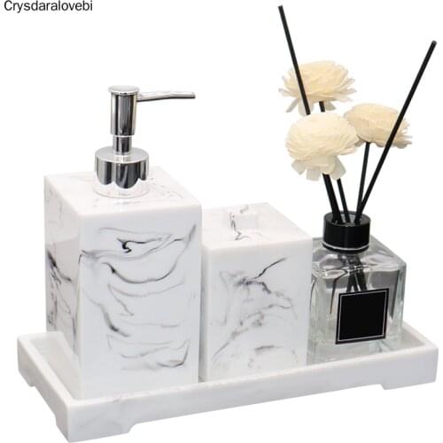 Imitation Marble Luxury Resin Bathroom Accessories Set Cotton Swab Box Storage Tray Toothpick Box Pumping Paper Box Toothbrush
