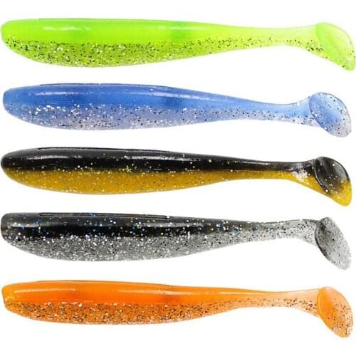 6pcs/set Artificial Bicolor T-tailed Rubber Soft Bait Wobbler Bionic Bait Bass 8cm/3.5g 3D Simulation Eyes With Hook Swimbait