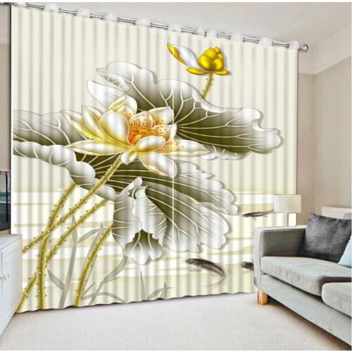 Chinese 3D Curtain Drapes Printing Window Curtains For Bedroom Living room lotus 3D Drapes