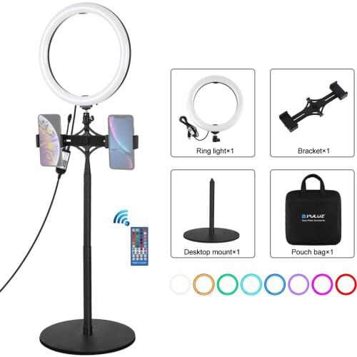 PULUZ 10.2 inch 26cm RGBW LED Selfie Ring Light Video Vlogging &Tripod Stand Live Broadcast Kits with Remote Control &Cold Shoe
