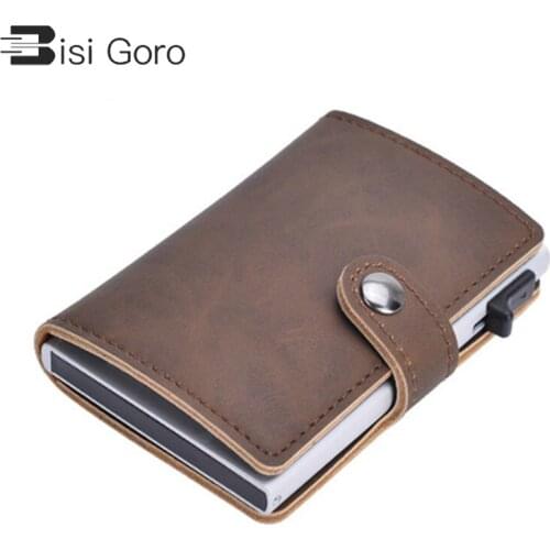 BISI GORO 2021 Anti Thief Men Credit Card Holder Blocking Rfid Minimalist Wallet Bag Leather Business id Cardholder Metal Purse